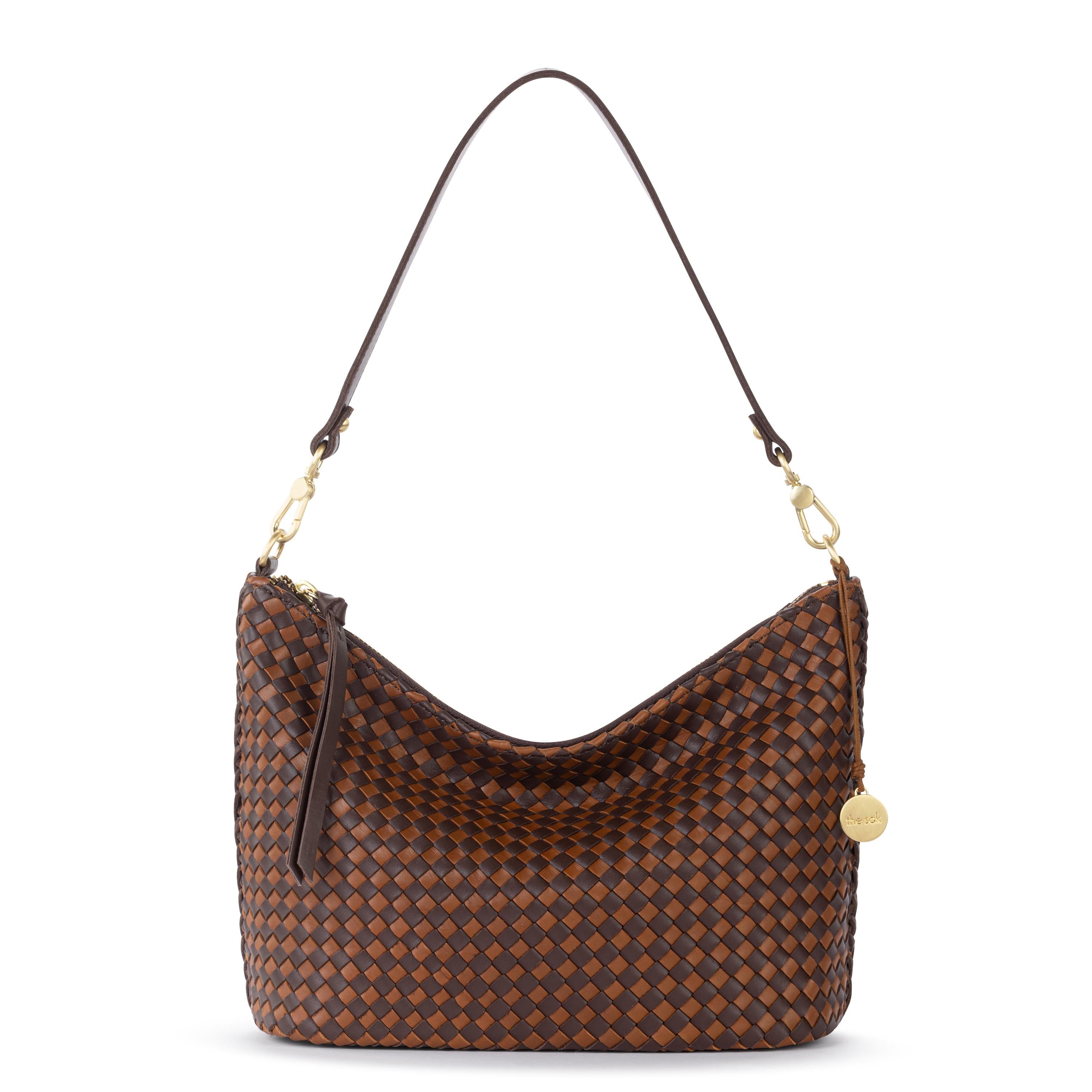 The Sak Juniper Small Hobo - Leather - Woven Mahogany Cognac