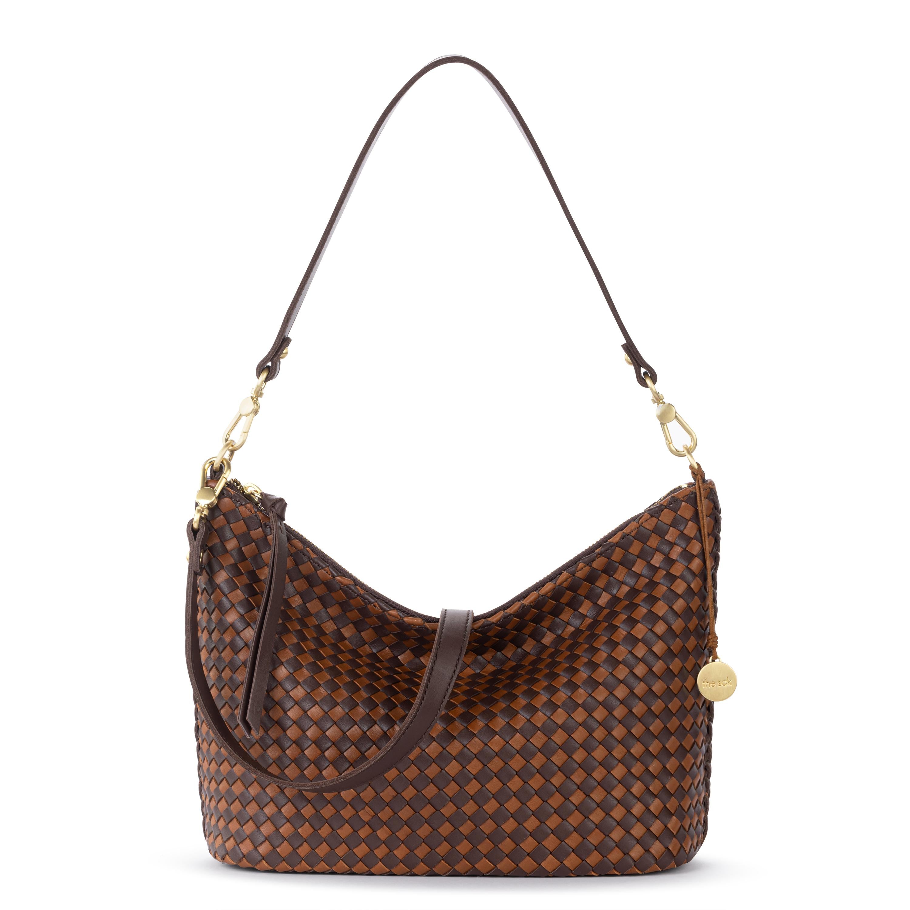The Sak Juniper Small Hobo - Leather - Woven Mahogany Cognac
