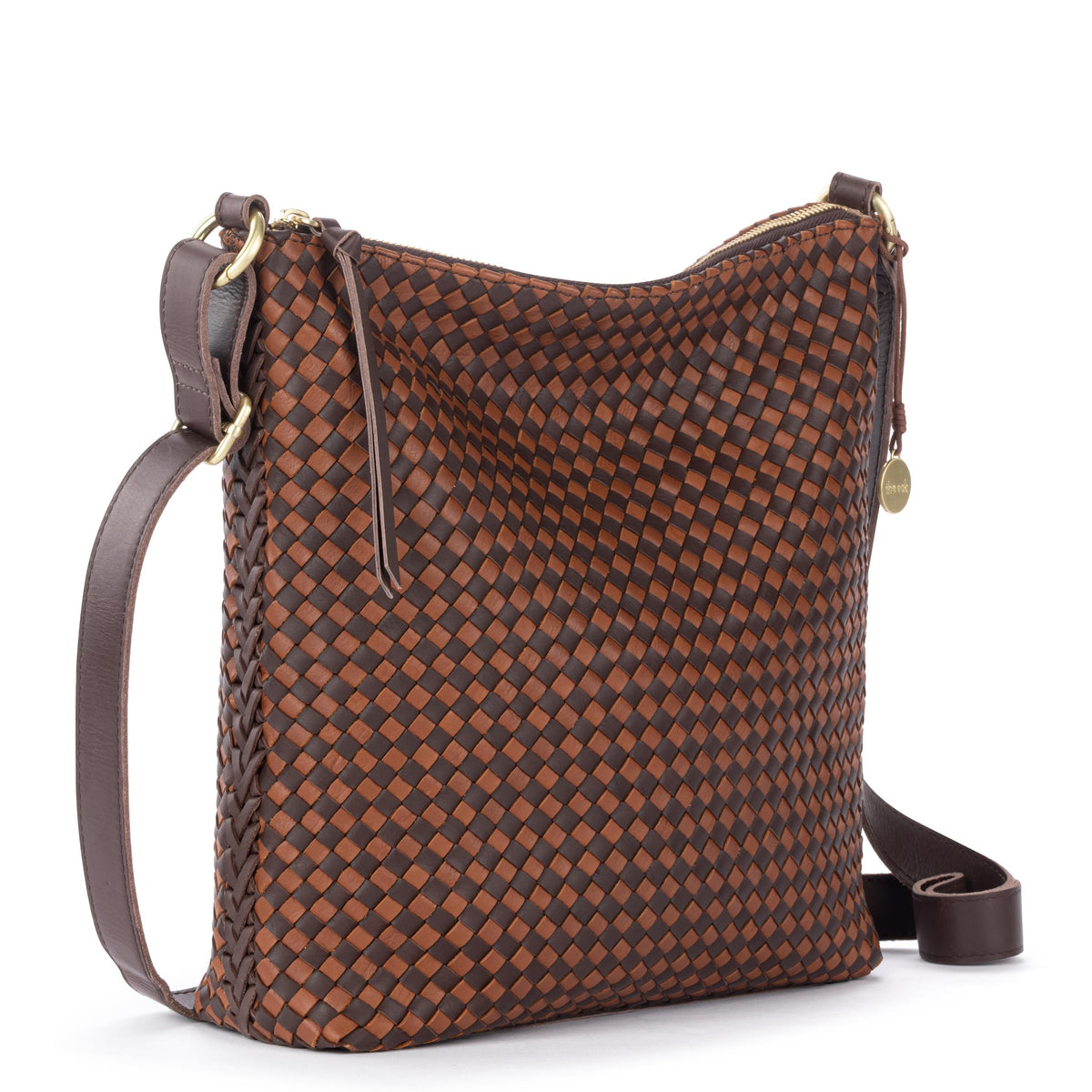 The Sak Lucia Crossbody - Leather - Woven Mahogany Cognac