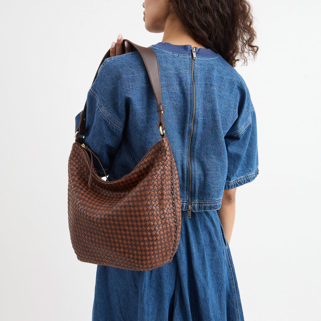 The Sak Sequoia Hobo - Leather - Woven Mahogany Cognac