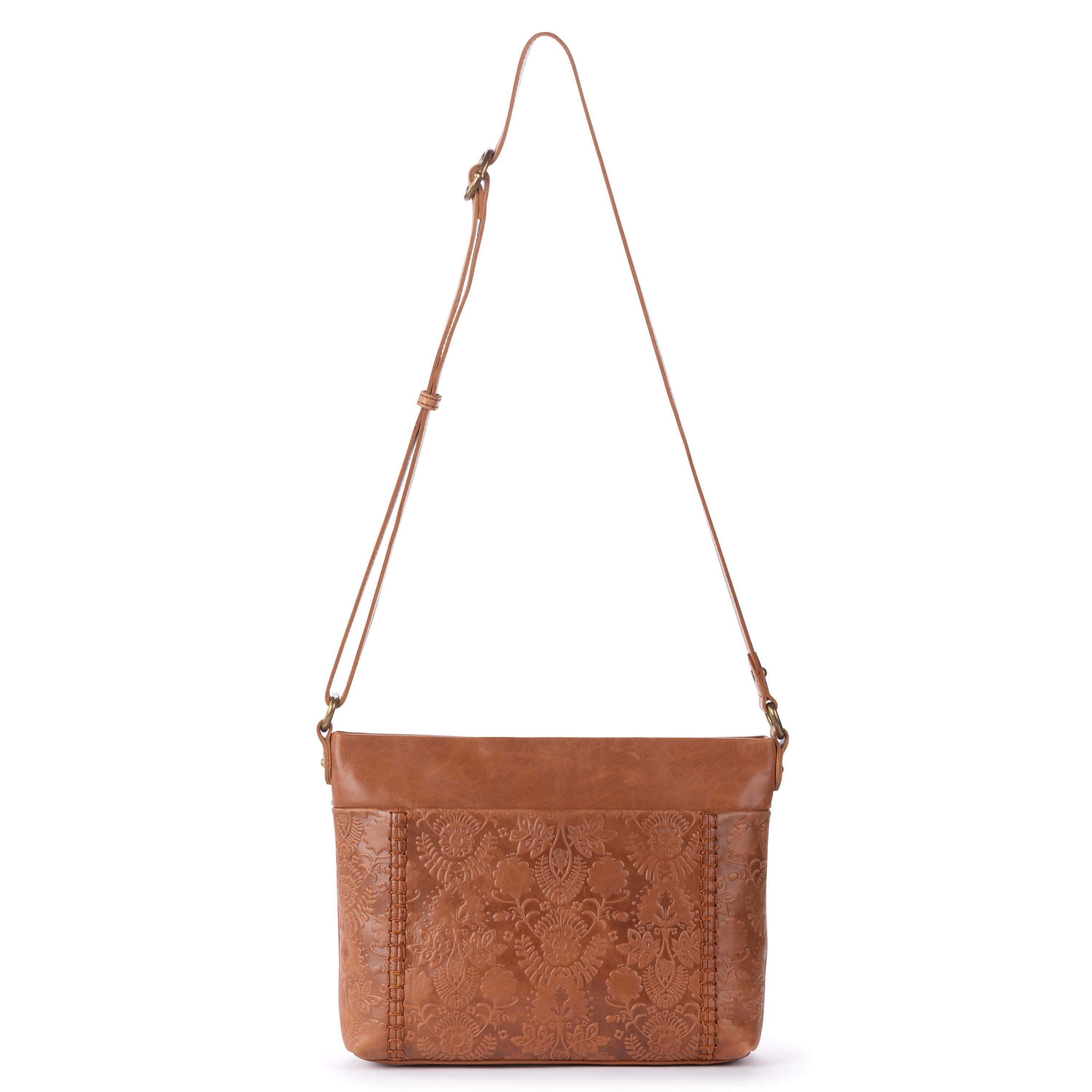 The Sak Melrose Leather Soft Crossbody - Leather - Tobacco Floral Emboss
