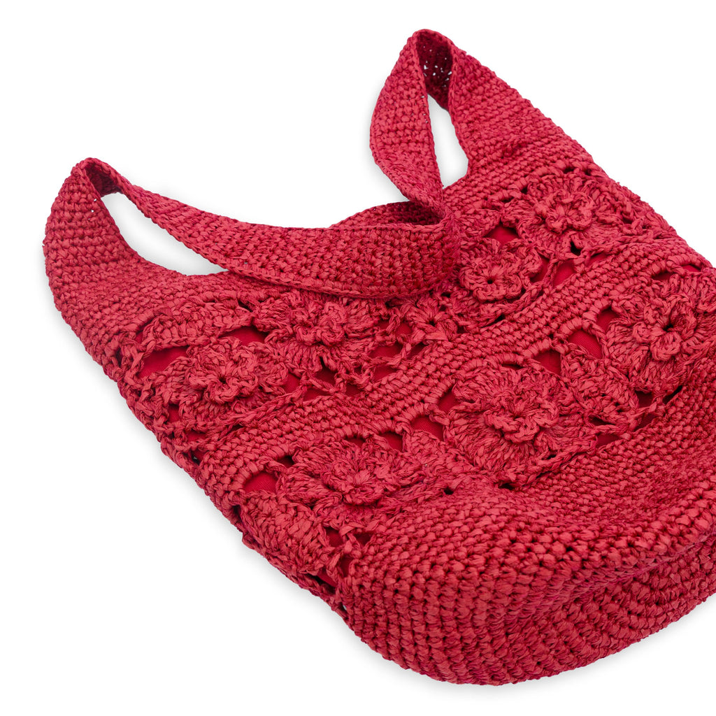 The Sak 120 Hobo - Hand Crochet - Scarlet Tonal Flower