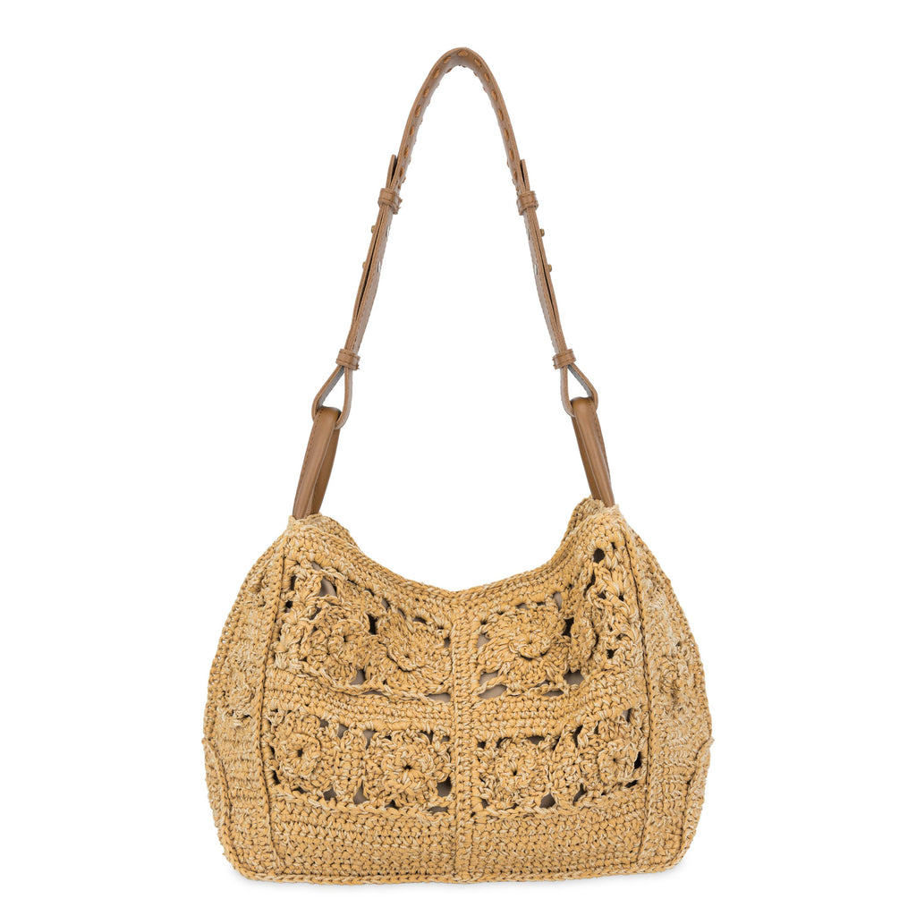 The Sak Los Feliz Hobo - Hand Crochet - Natural Tonal Flower