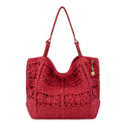 Los Feliz Large Tote - Hand Crochet - Scarlet Tonal Flower