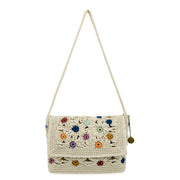 Marlow Flap Shoulder Bag - Hand Crochet - Natural Multi Flowers