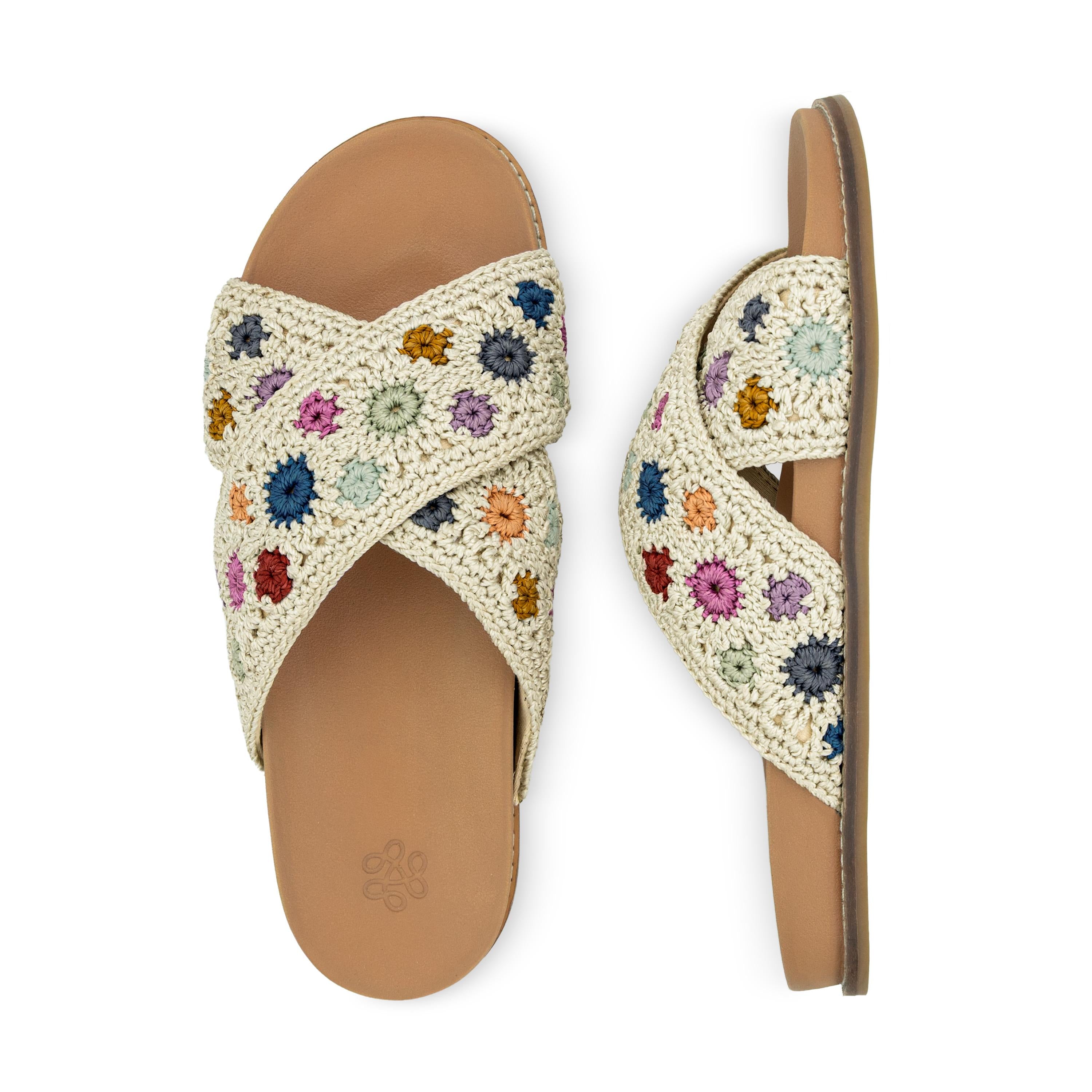 The Sak Penelope Sandal - Hand Crochet - Natural Multi Flowers