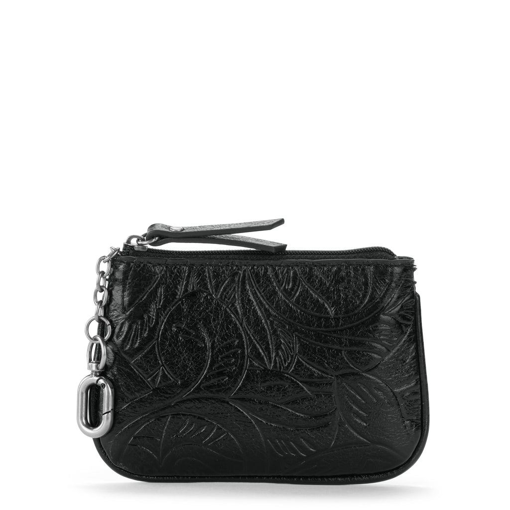 The Sak Cypress Small Card Wallet - Leather - Black Leaf Embossed