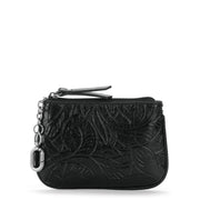 Cypress Small Card Wallet - Leather - Black Leaf Embossed