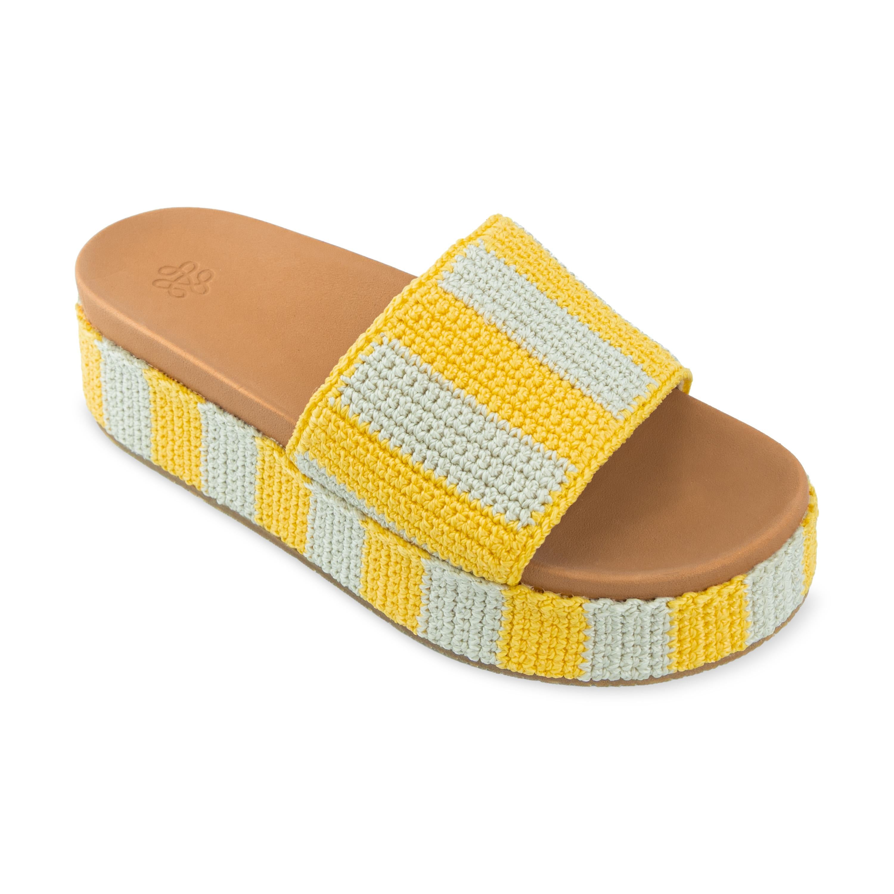 The Sak Olivia Platform Sandal - Hand Crochet - Lemon Drop Stripe