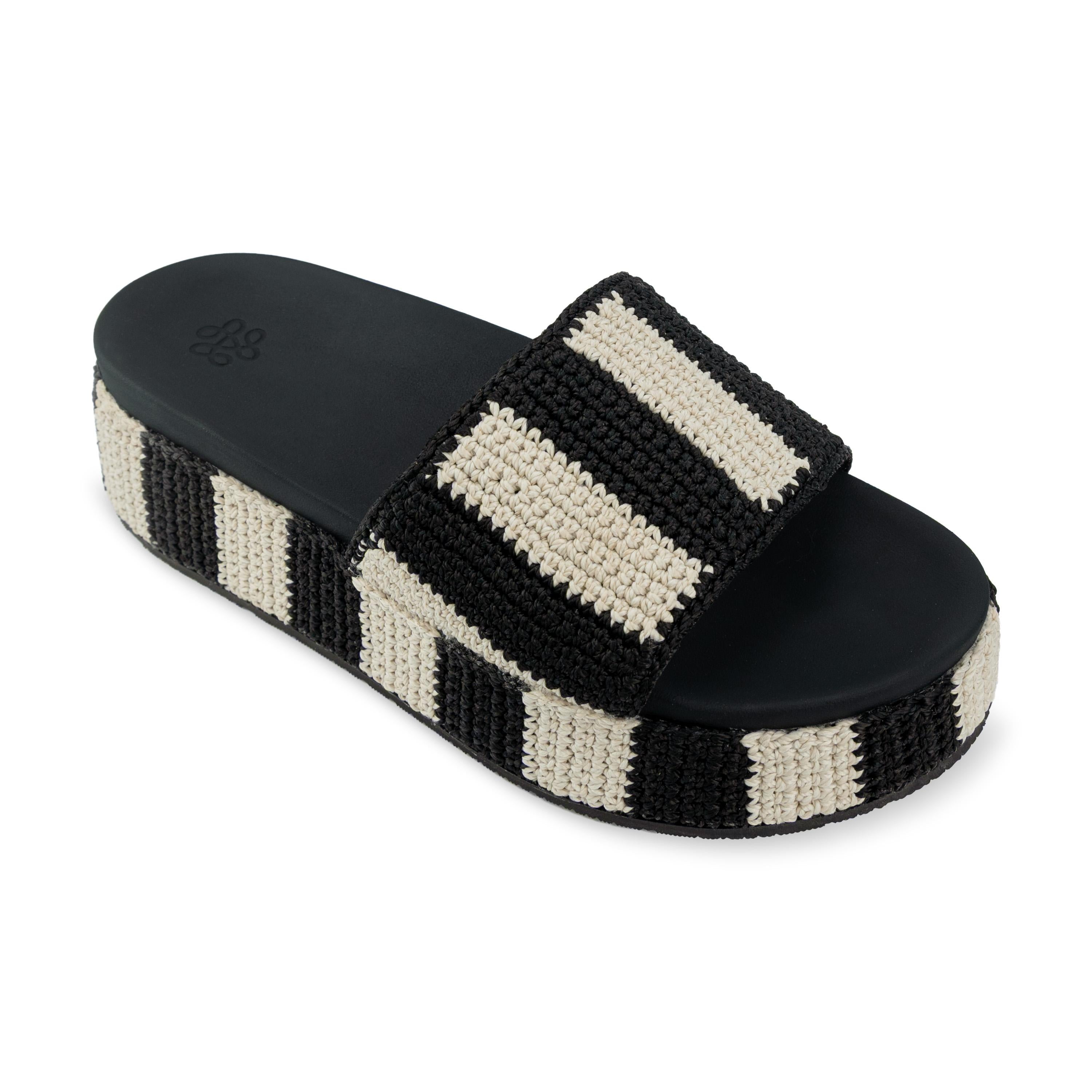 The Sak Olivia Platform Sandal - Hand Crochet - Black Stripe