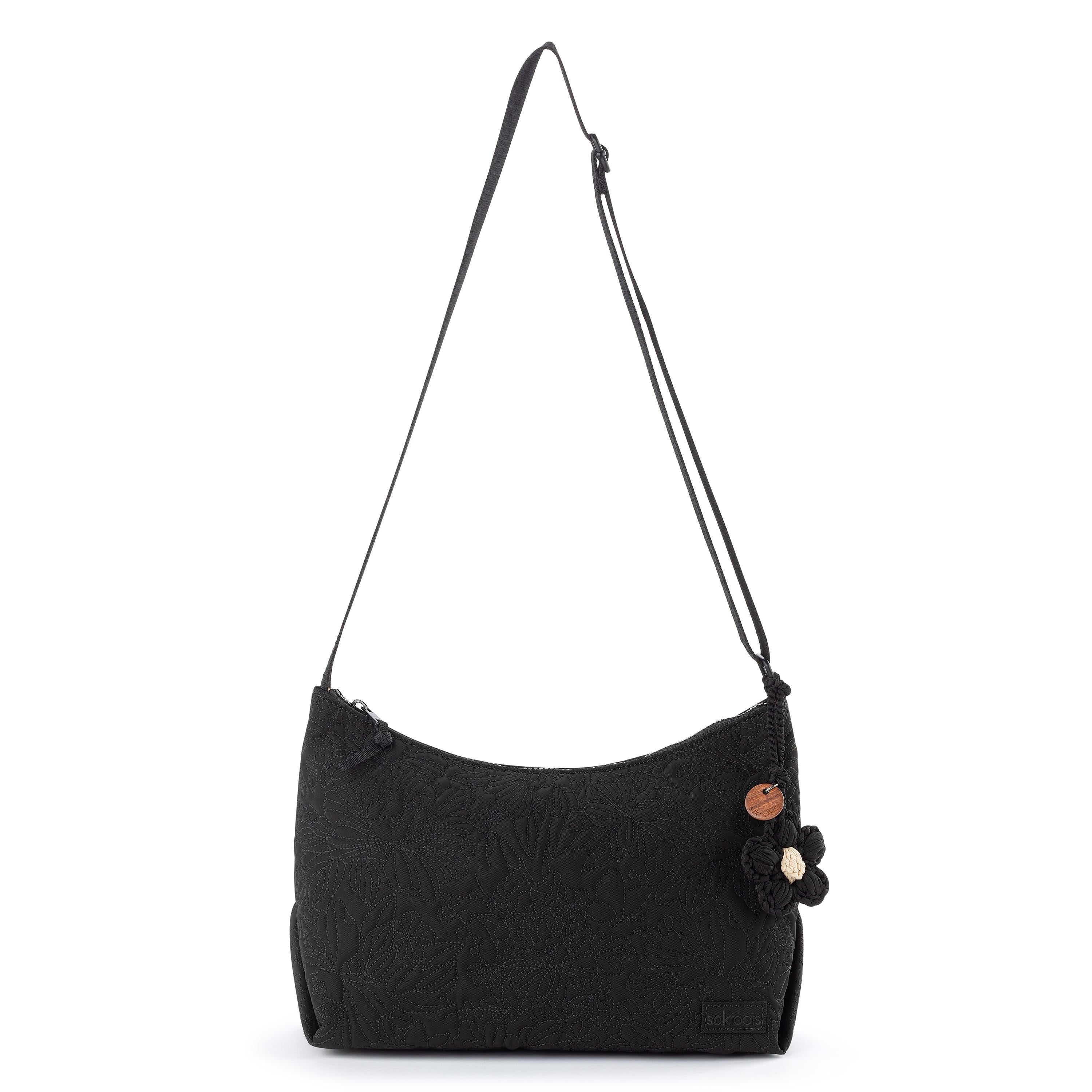 Sakroots Banyan Hobo - EcoTwill - Black Flower Blossom Quilted