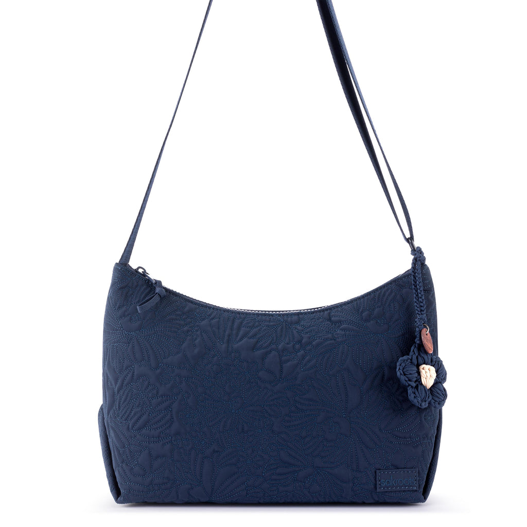 Sakroots Banyan Hobo - EcoTwill - Navy Flower Blossom Quilted