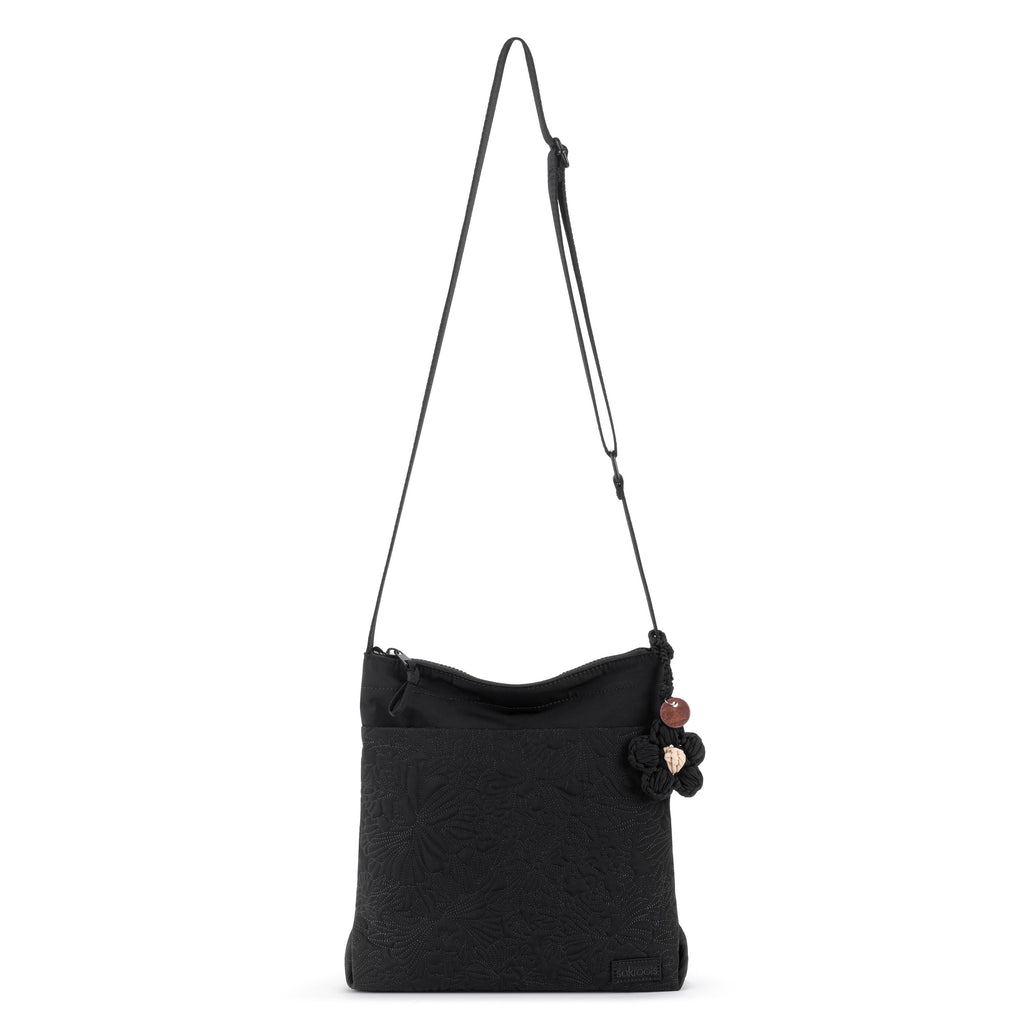 Sakroots Banyan Basic Crossbody - EcoTwill - Black Flower Blossom Quilted