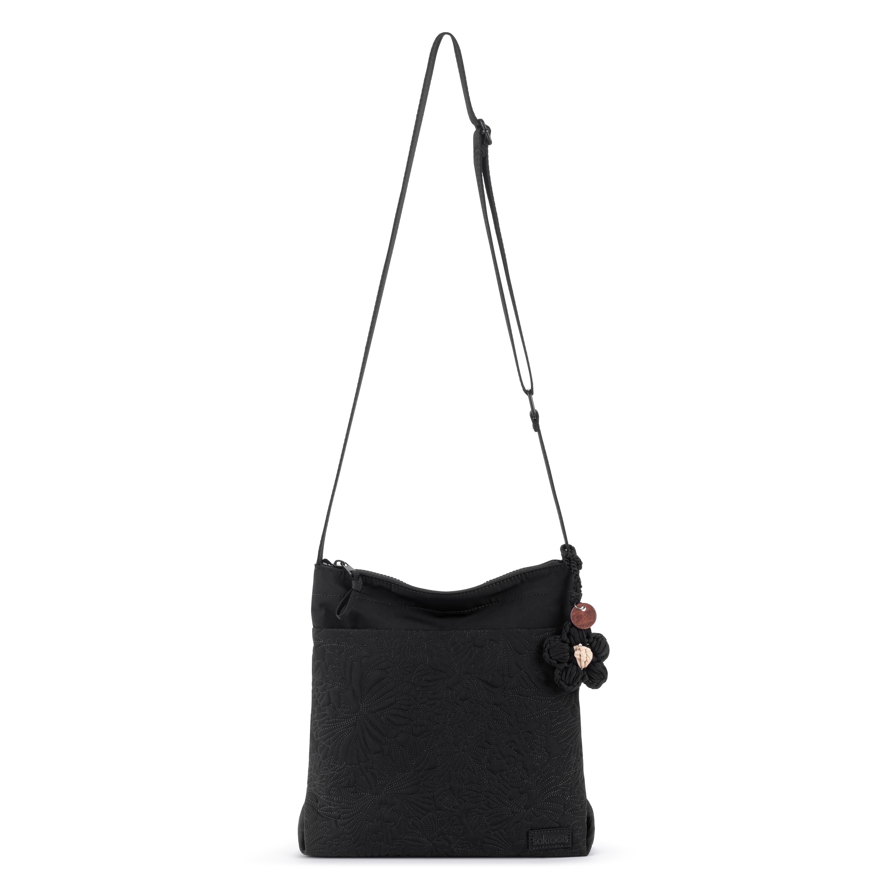Sakroots Banyan Basic Crossbody - EcoTwill - Black Flower Blossom Quilted