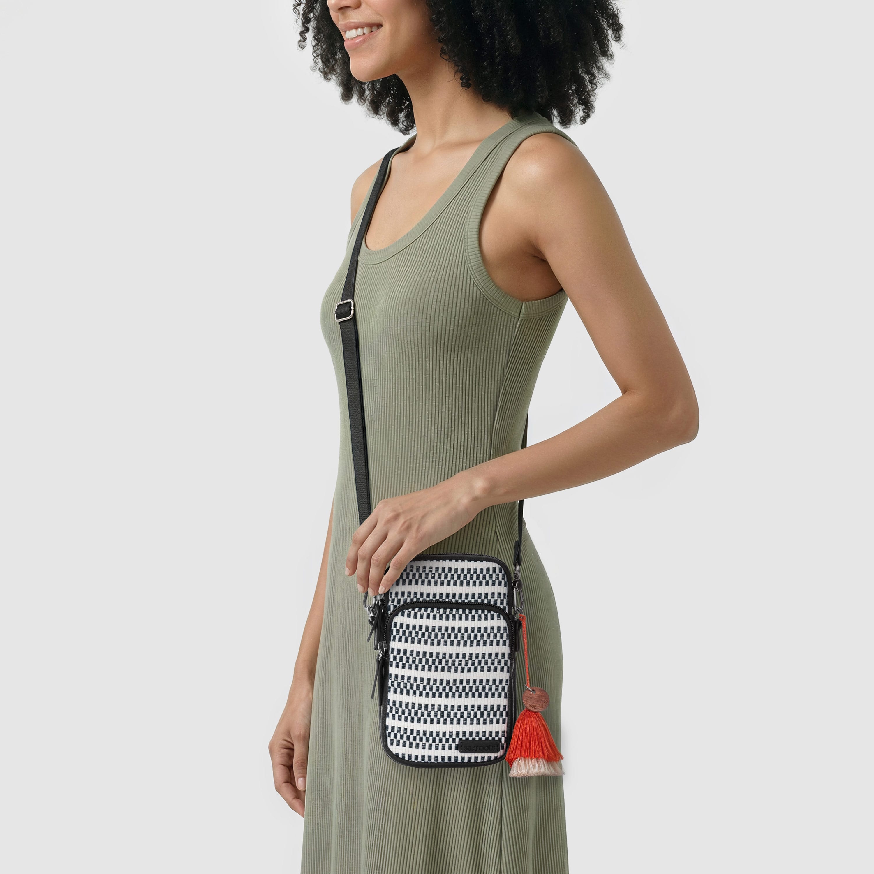 Sakroots Koa Smartphone Crossbody - Straw - Black and White Woven
