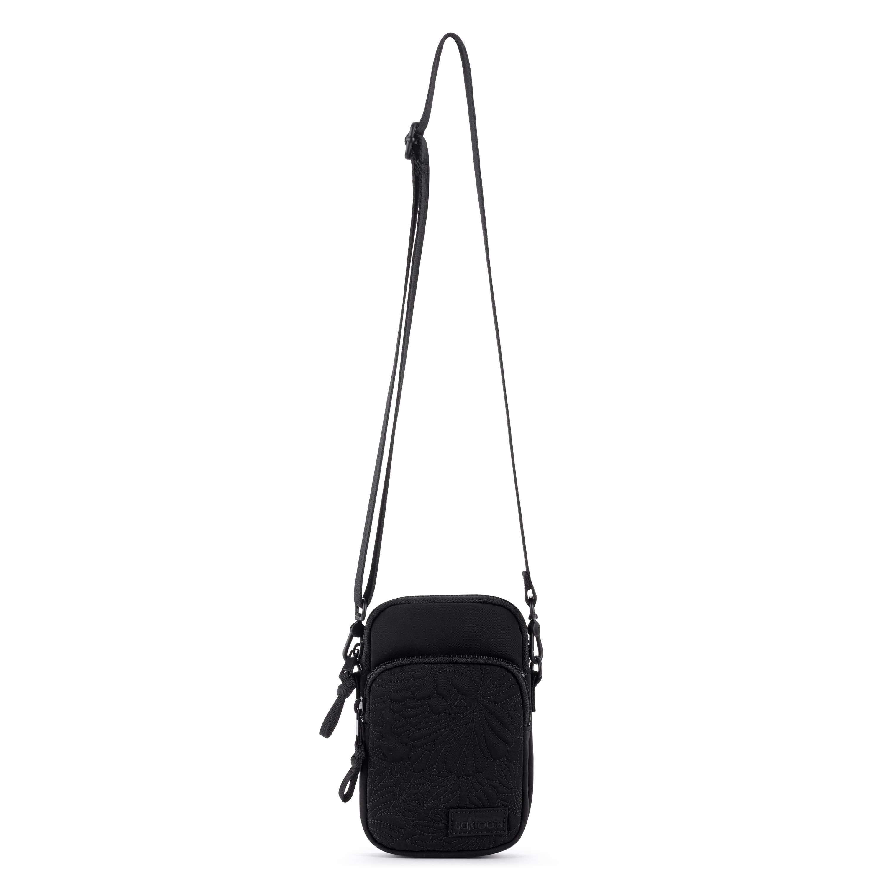 Sakroots Koa Smartphone Crossbody - EcoTwill - Black Flower Blossom Quilted