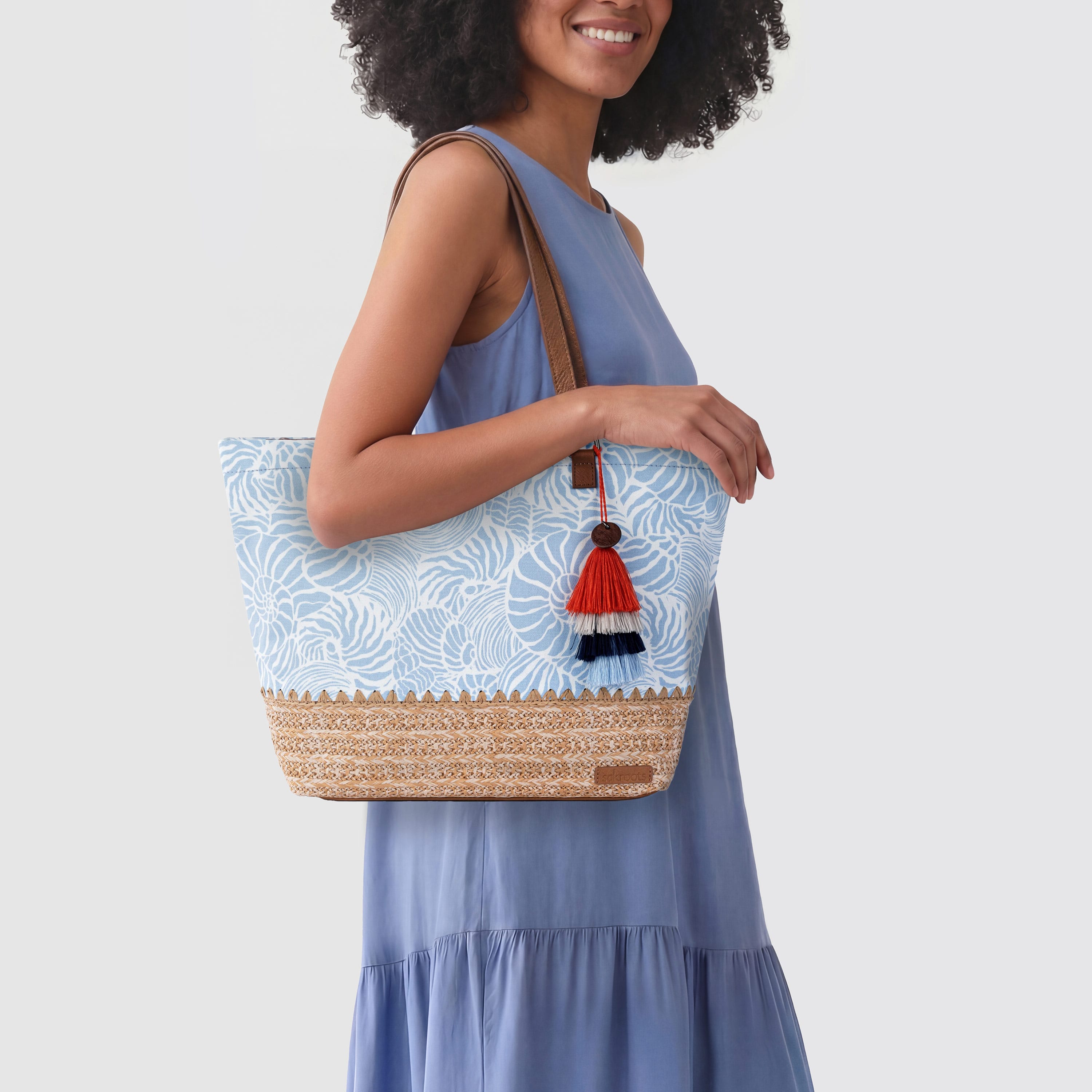 Sakroots Banyan Shoulder Tote - Canvas - Blue Aura Seashore