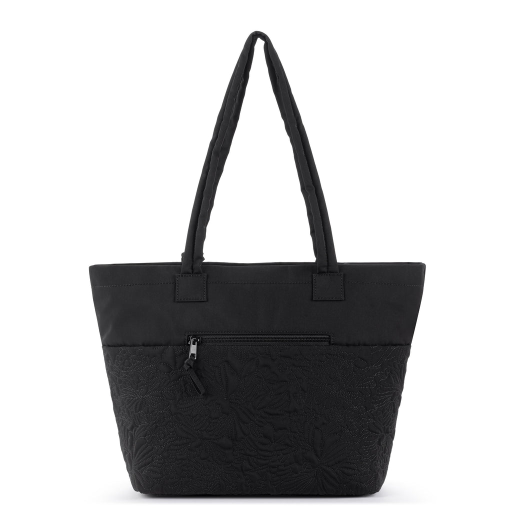 Sakroots Banyan Shoulder Tote - EcoTwill - Black Flower Blossom Quilted