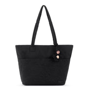 Banyan Shoulder Tote - EcoTwill - Black Flower Blossom Quilted