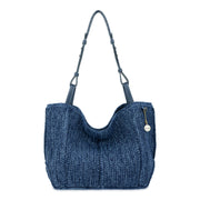 Los Feliz Medium Tote - Hand Crochet - Denim Tonal Straw