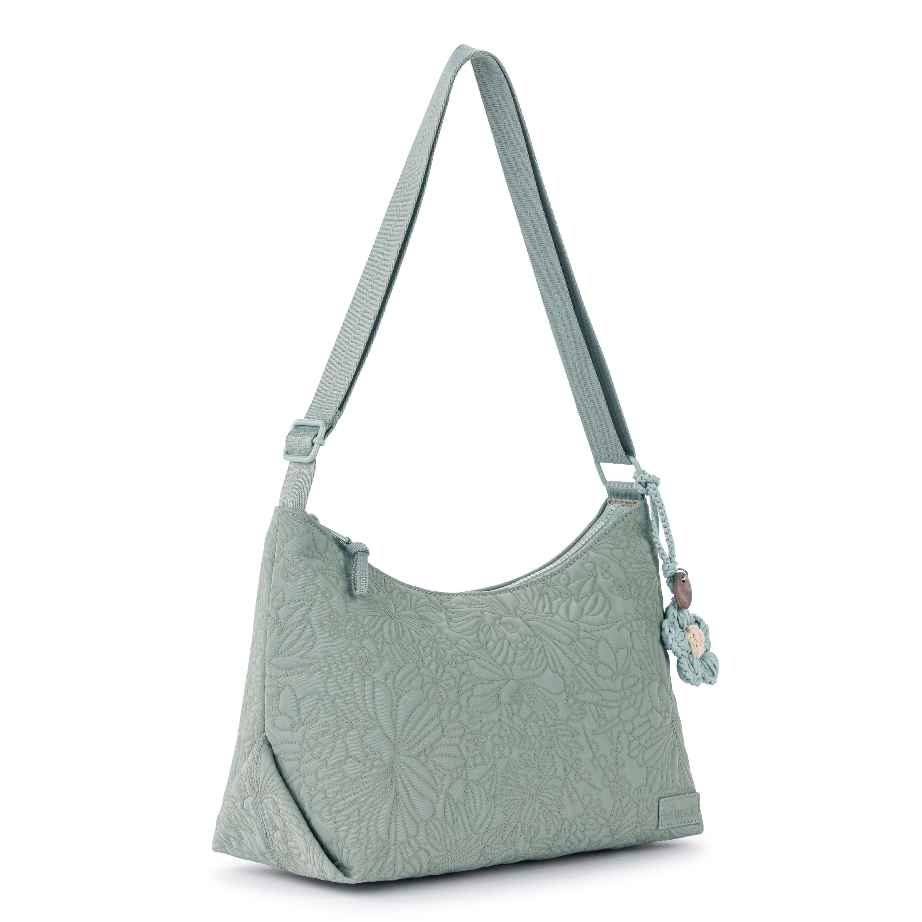 Sakroots Banyan Adjustable Hobo -|Eco Twill - Sage Flower Blossom Q|