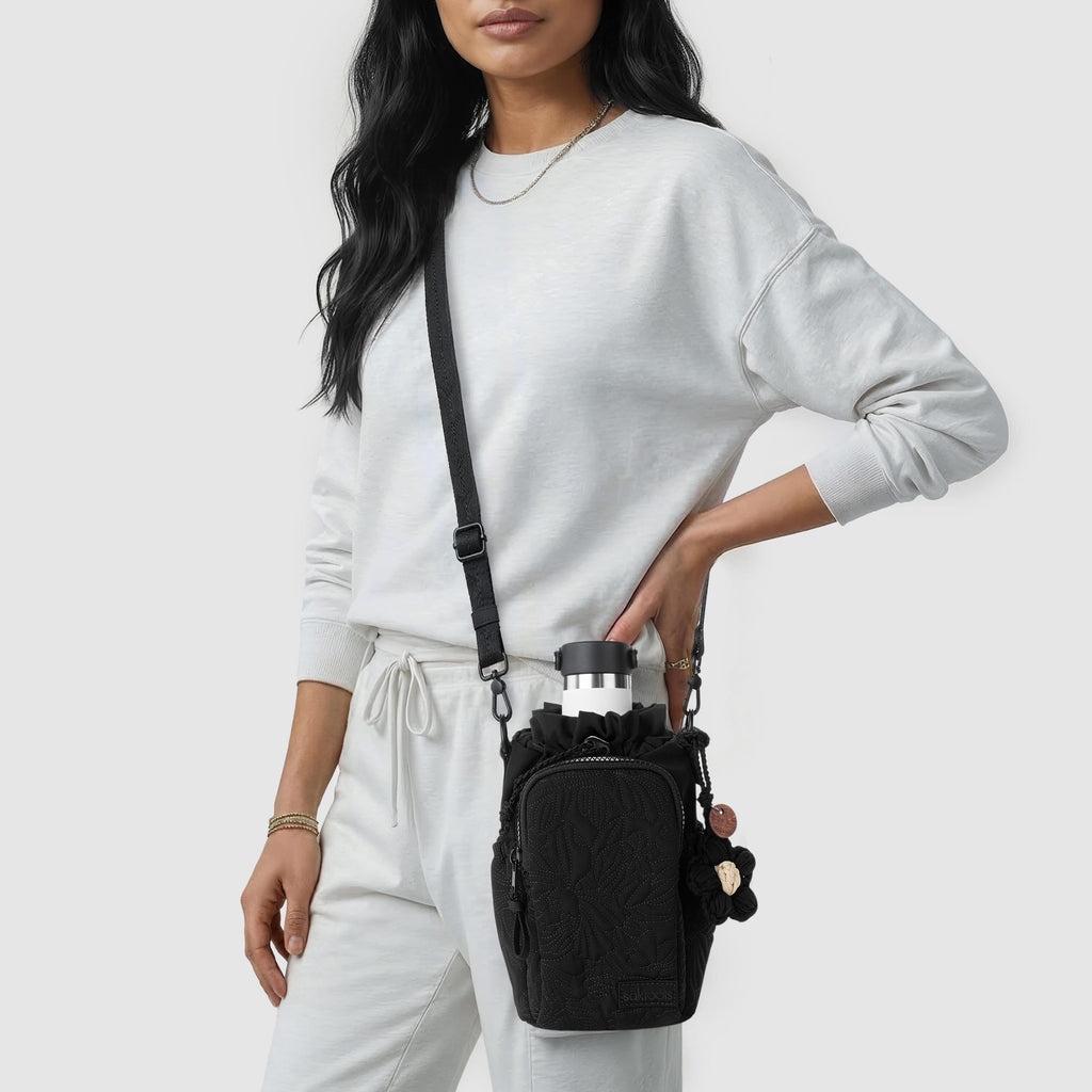 Sakroots Banyan Drawstring Crossbody -|Eco Twill - Black Flower Blossom Q|
