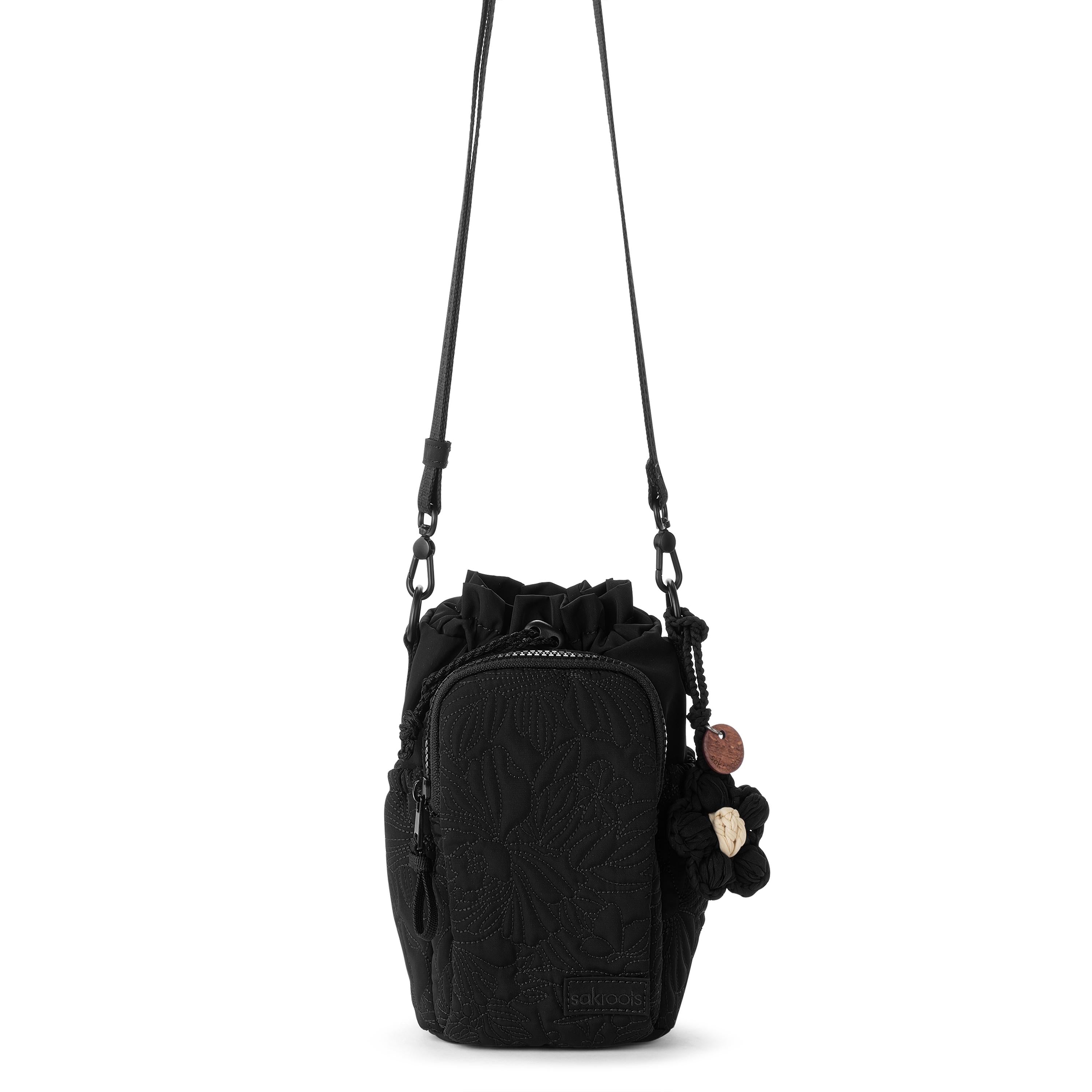 Sakroots Banyan Drawstring Crossbody -|Eco Twill - Black Flower Blossom Q|