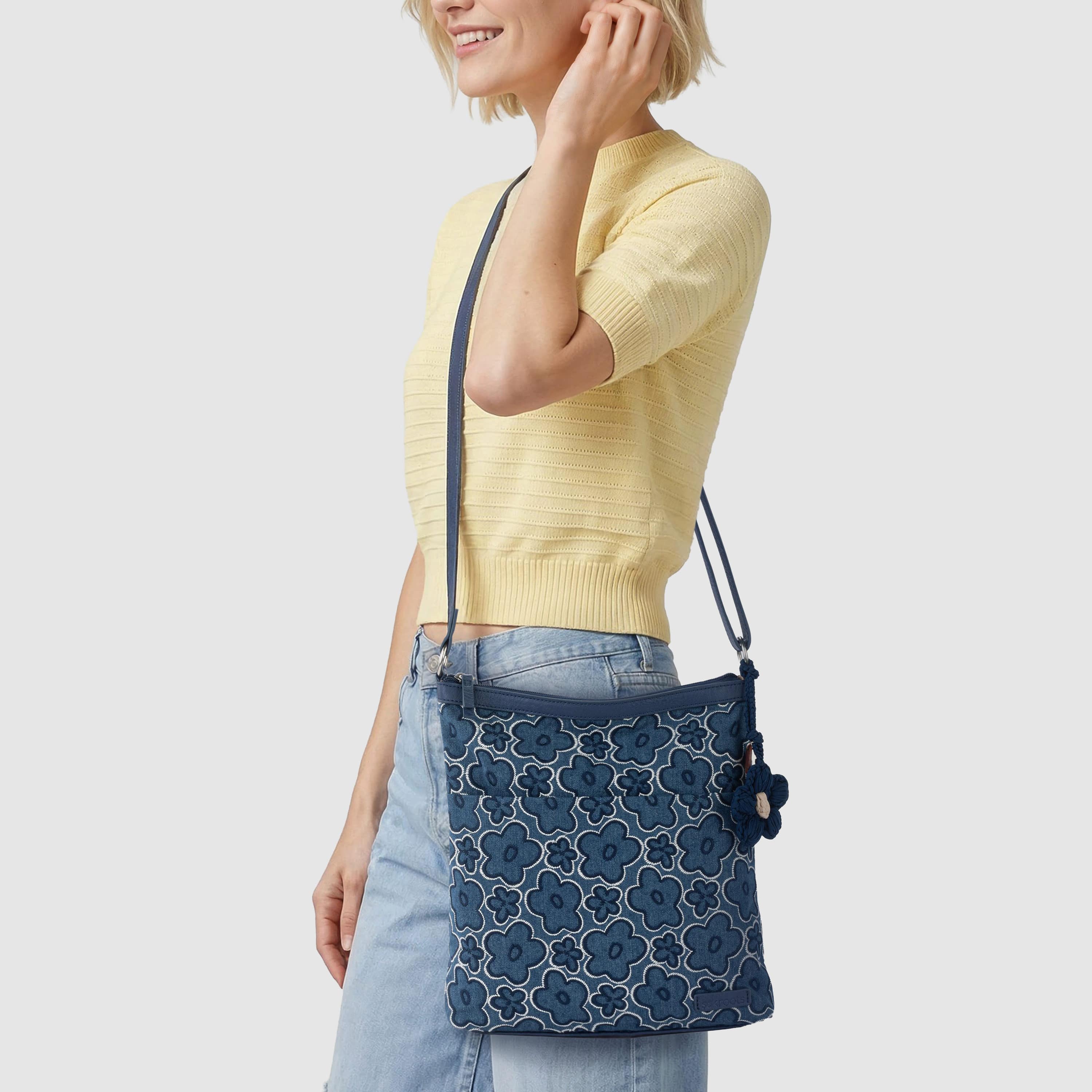 Sakroots Banyan Basic Crossbody - Denim - Denim Retro Flower