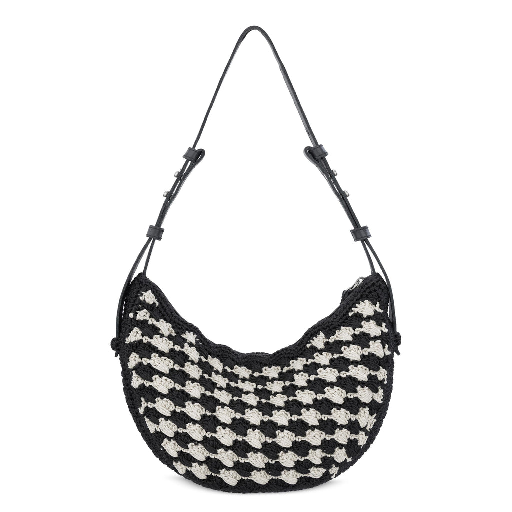 The Sak Tess Shoulder Bag - Hand Crochet - Black Ecru Shell