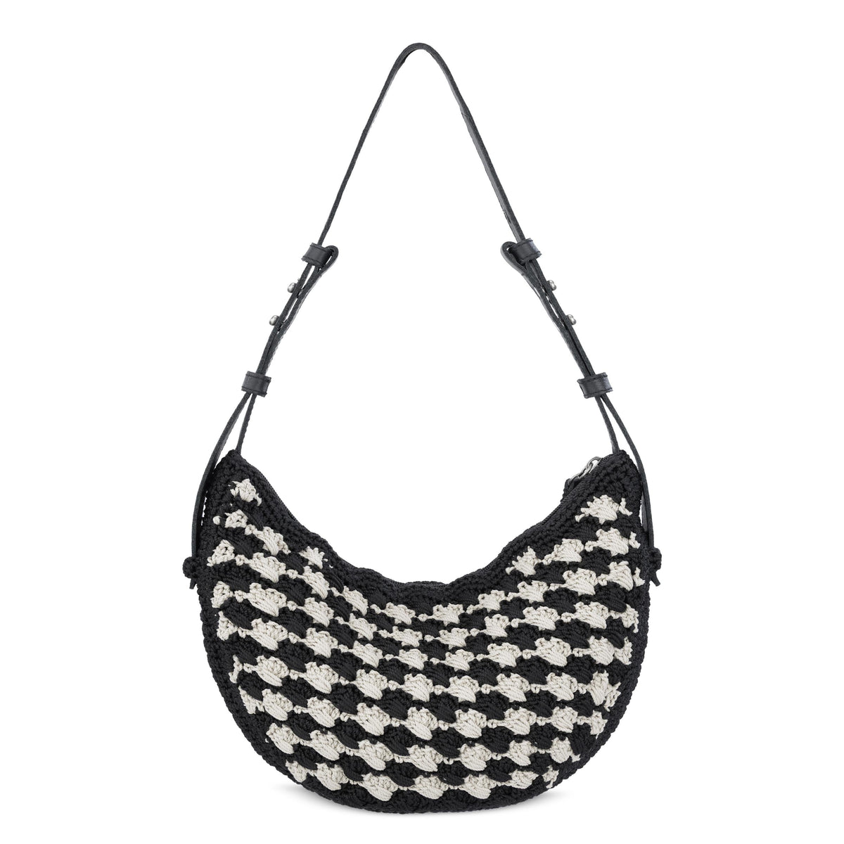 The Sak Tess Shoulder Bag - Hand Crochet - Black Ecru Shell