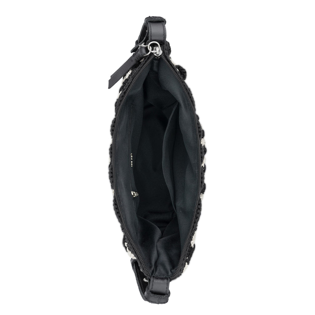 The Sak Tess Shoulder Bag - Hand Crochet - Black Ecru Shell