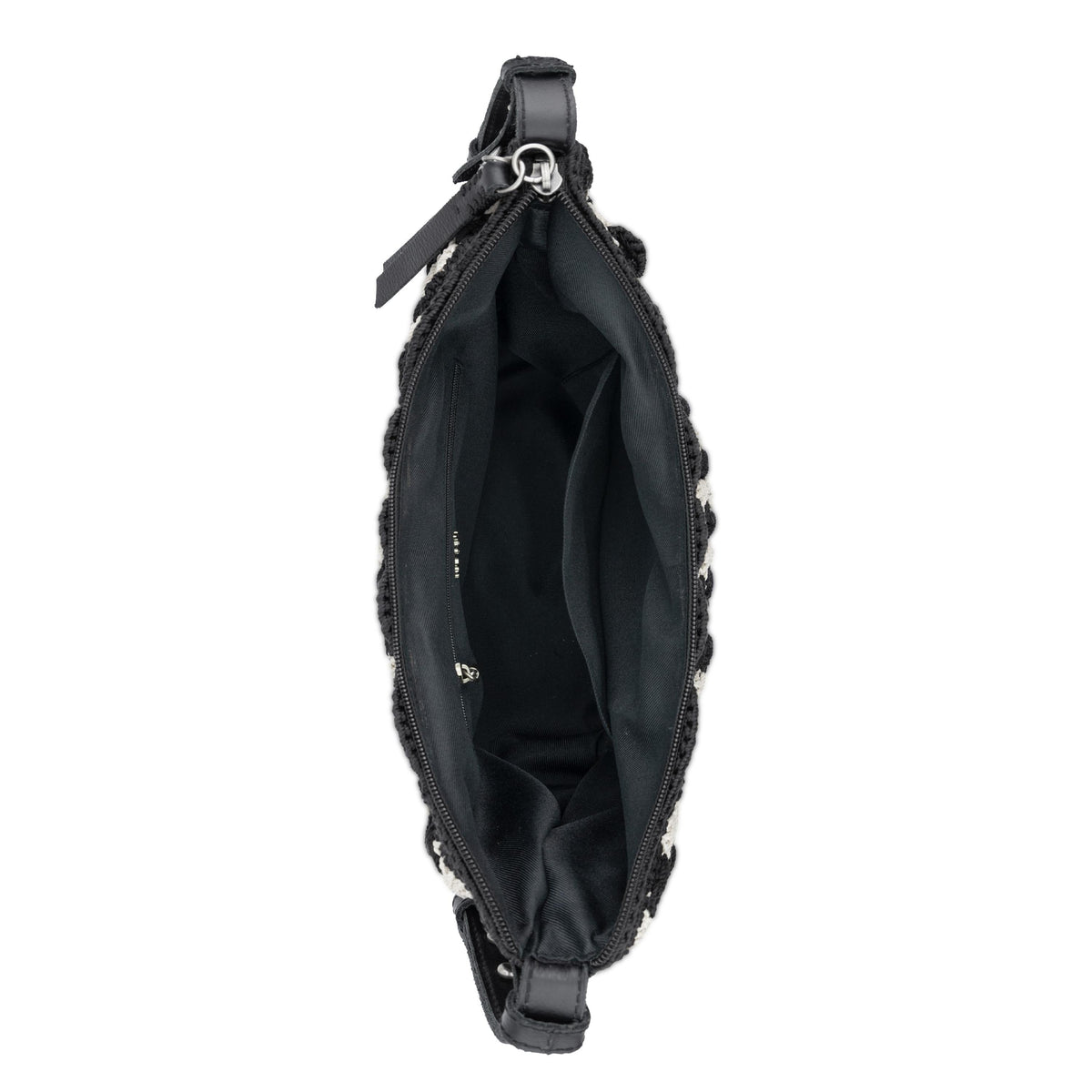 The Sak Tess Shoulder Bag - Hand Crochet - Black Ecru Shell