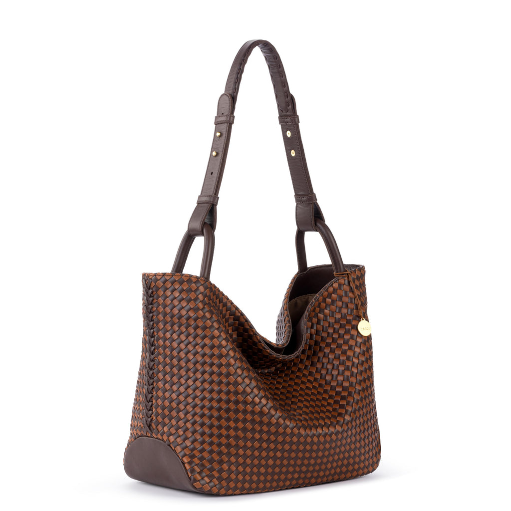 The Sak Los Feliz Medium Tote - Leather - Mahogany Cognac Woven