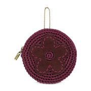 Circle Coin Pouch - Hand Crochet - Black  Cherry Flower
