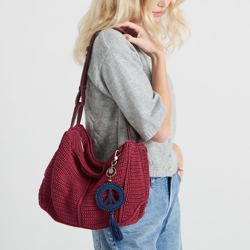 The Sak Los Feliz Hobo - Hand Crochet - Black Cherry Static