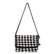 Marlow Flap Shoulder Bag - Hand Crochet - Black Ecru Shell