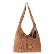 Huntley Hobo - Leather - Tan Suede Whimsy Floral Embroidery