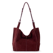 Los Feliz Medium Tote - Leather - Black Cherry Suede