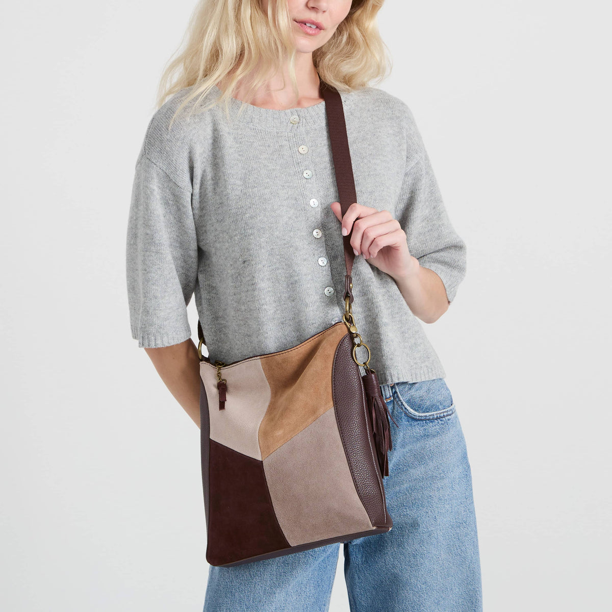 The Sak Lucia Crossbody - Leather - Mahogany Suede Block