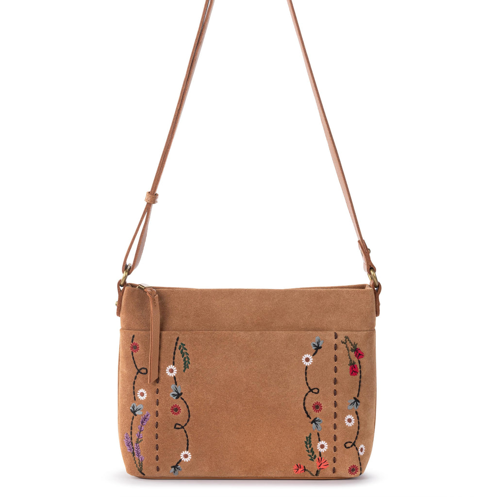 The Sak Melrose Crossbody - Leather - Tan Suede Whimsy Floral