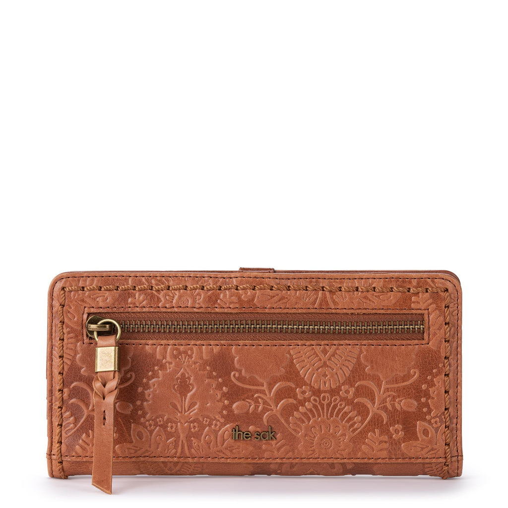 The Sak Mira Large Wallet - Leather - Tobacco Floral Embossed