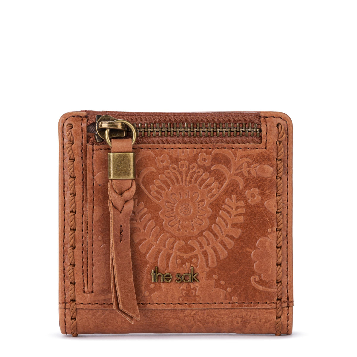 The Sak Mira Small Wallet - Leather - Tobacco Floral Embossed