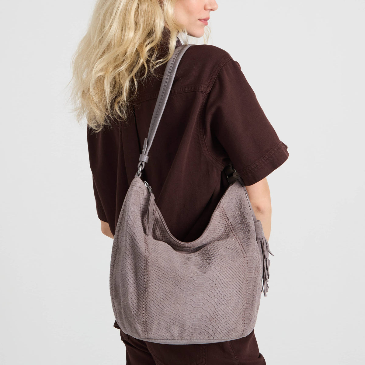 The Sak Sequoia Hobo - Leather - Mushroom Croco Suede