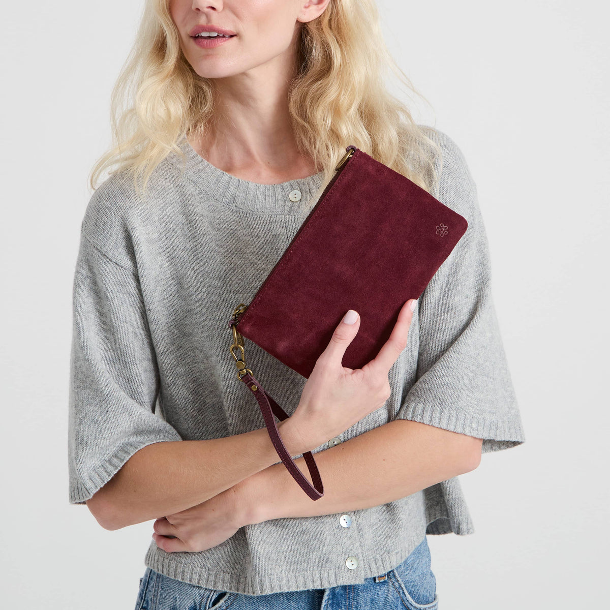 The Sak Vita Convertible Wristlet - Leather - Black Cherry Suede