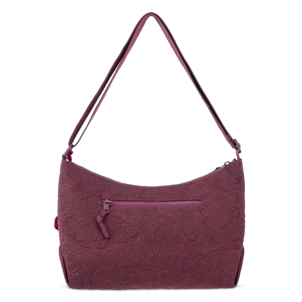 Sakroots Banyan Hobo - EcoTwill - Black Cherry Flower Blossom Quilted