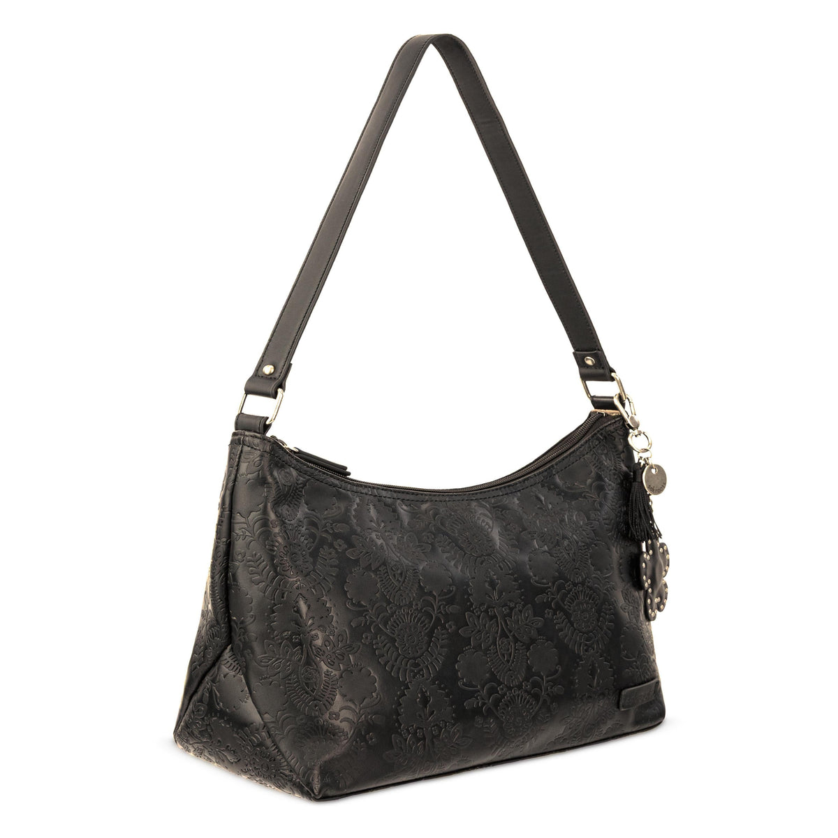 Sakroots Banyan Hobo - Vegan Leather - Black Floral Embossed