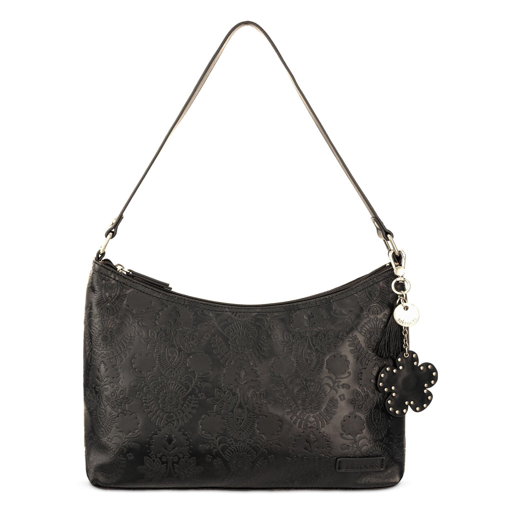 Sakroots Banyan Hobo - Vegan Leather - Black Floral Embossed