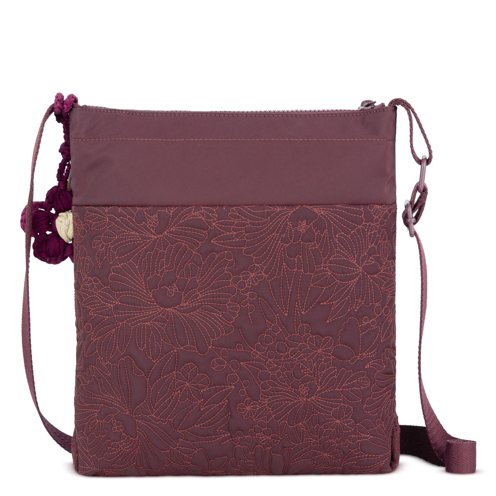 Sakroots Banyan Basic Crossbody - EcoTwill - Black Cherry Flower Blossom Quilted