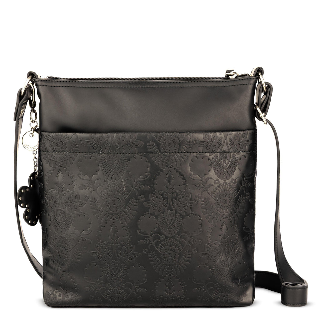 Sakroots Banyan Basic Crossbody - Vegan Leather - Black Floral Embossed