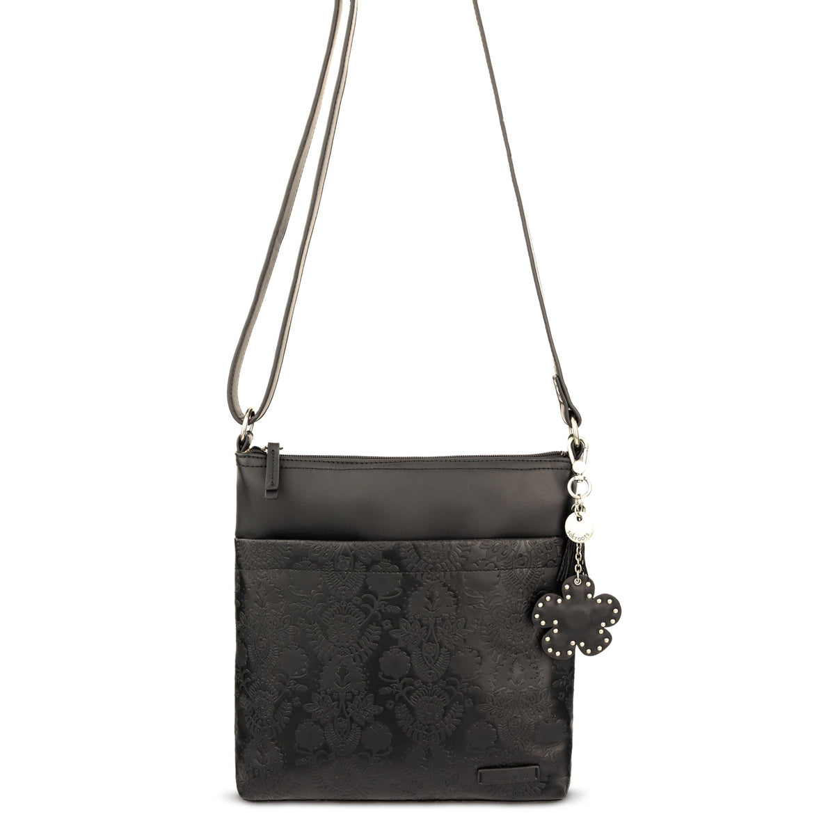Sakroots Banyan Basic Crossbody - Vegan Leather - Black Floral Embossed